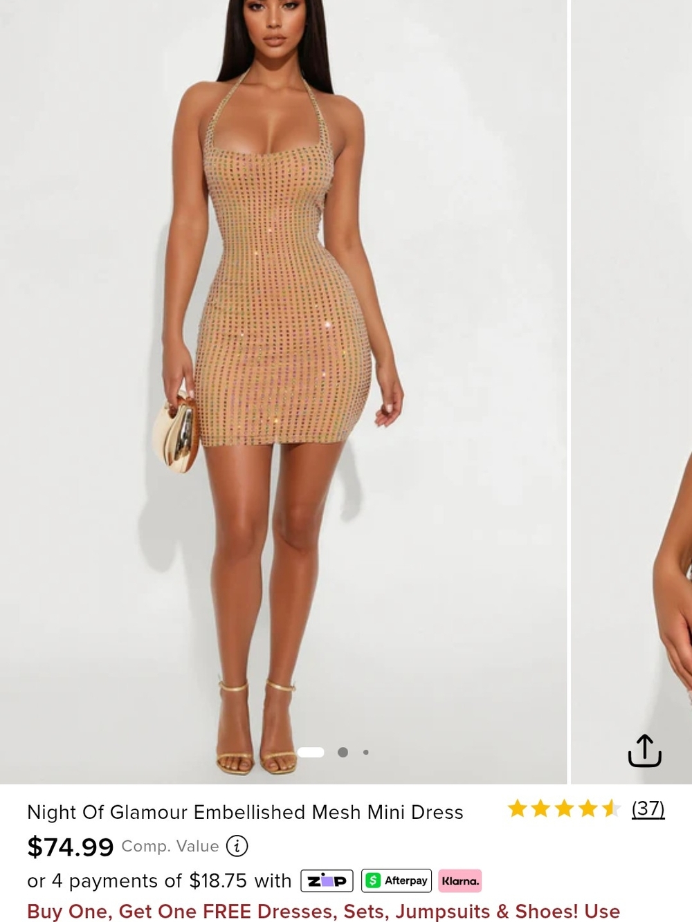 Fashion Nova Gold Embellished Halter Mini Dress